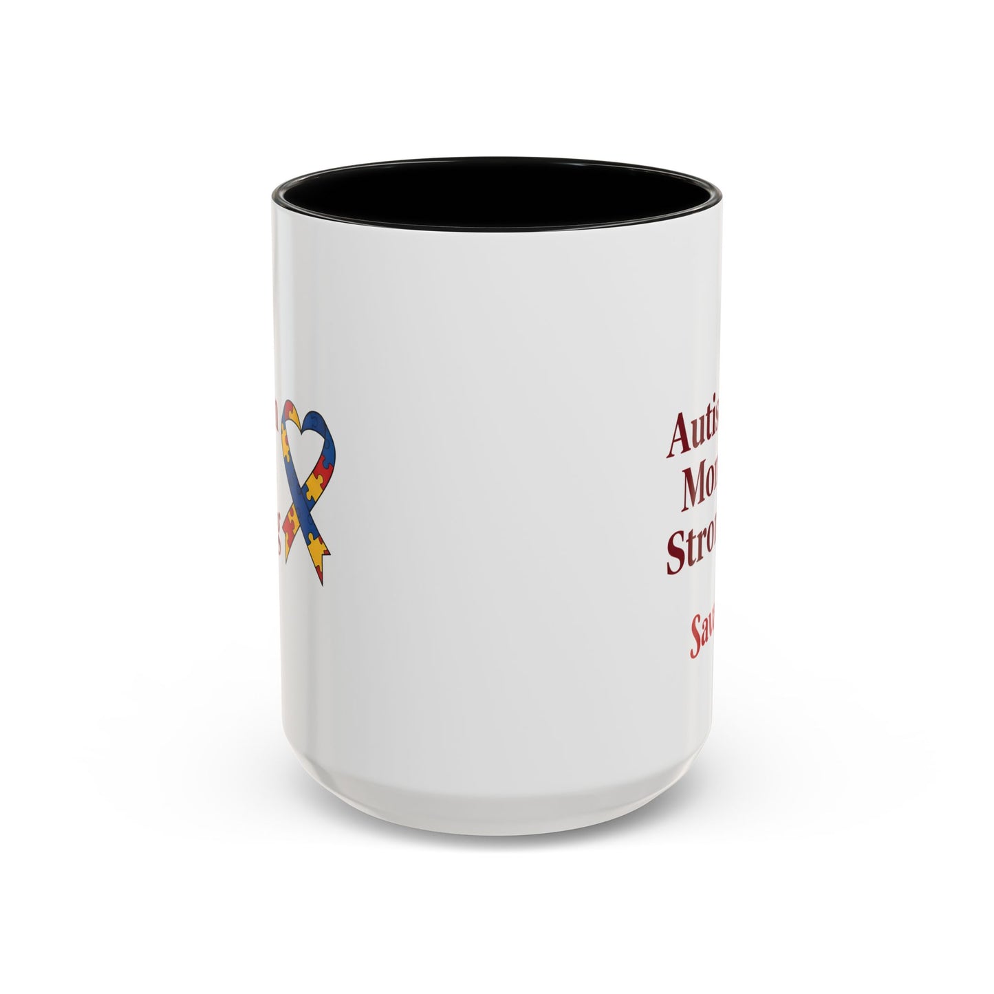 Autism Mom Strong mug | Accent Coffee Mug with Puzzle Ribbon