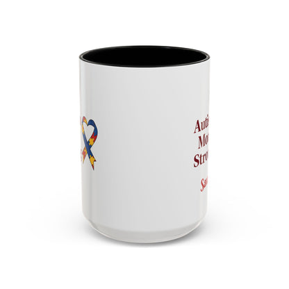 Autism Mom Strong mug | Accent Coffee Mug with Puzzle Ribbon