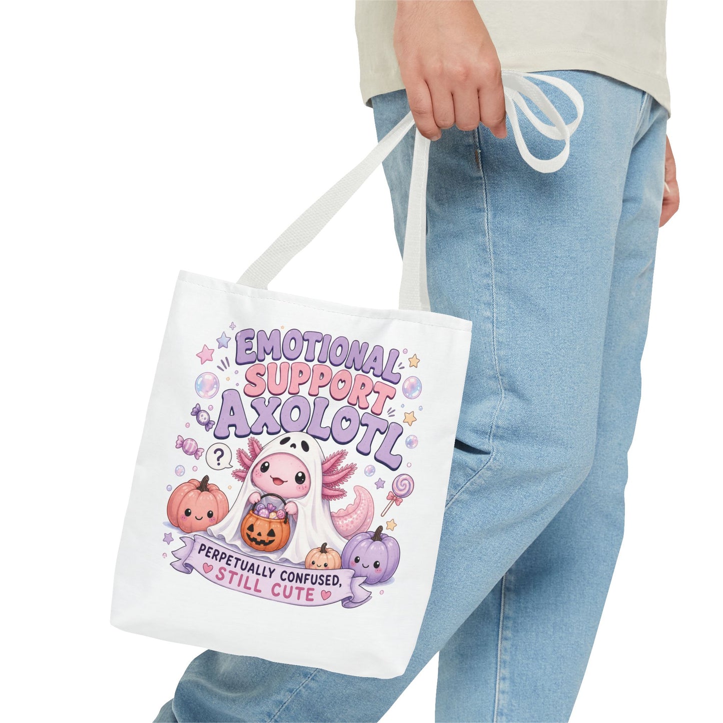 Emotional Support Axolotl Tote Bag | Cute Pastel Summerween Illustration
