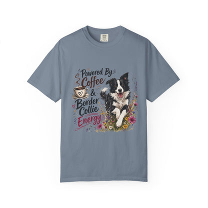 Powered by Coffee & Border Collie Energy T-Shirt | Border Collie Dog Tee