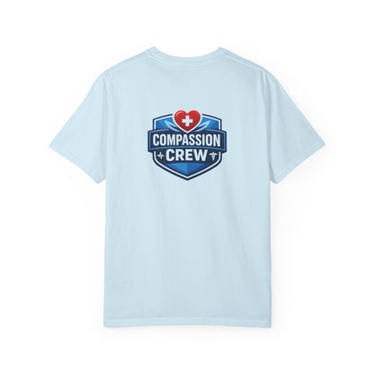 Compassion Crew heart logo Healthcare Worker T-Shirt | Personalized Name Tee