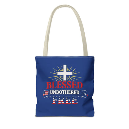 Blessed Unbothered Free Cross tote bag | patriotic faith design