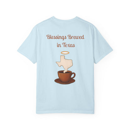Blessings Brewed T-Shirt, Faith-Inspired Tee, Coffee Lover Gift, Texas Pride Apparel, Unisex Casual Wear