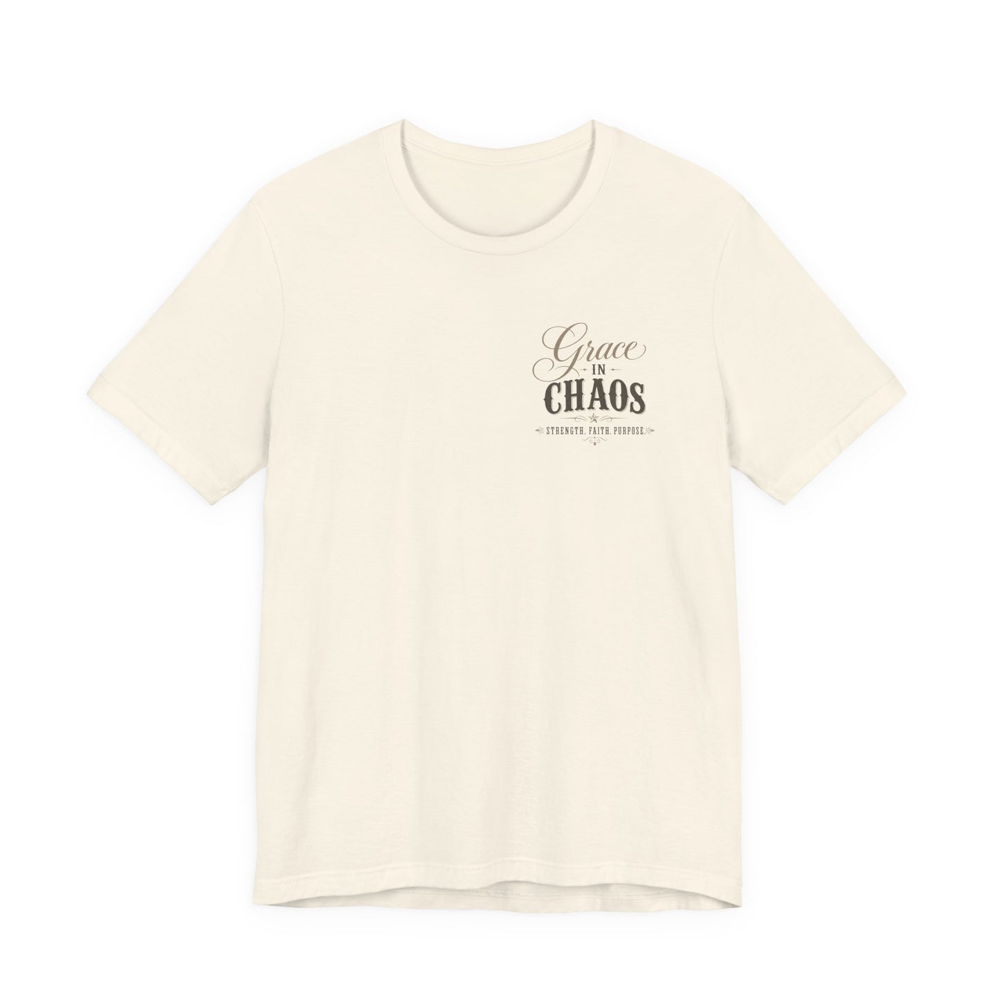 Grace in Chaos Tee | Inspirational scripture typography shirt