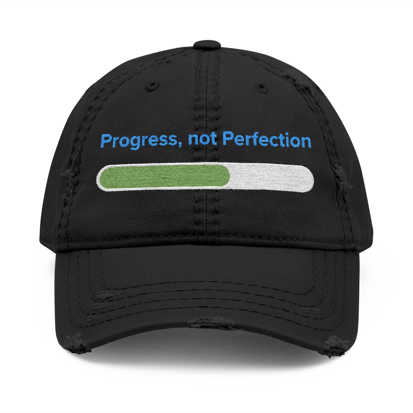 Embroidered "Progress, not Perfection"  Distressed Baseball Cap for Men and Women, Vintage Retro Hat, Inspirational Cap, Motivational Cap