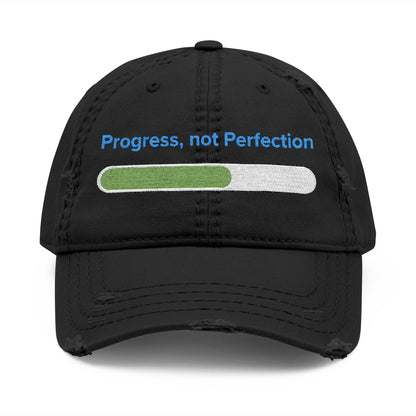Embroidered "Progress, not Perfection"  Distressed Baseball Cap for Men and Women, Vintage Retro Hat, Inspirational Cap, Motivational Cap