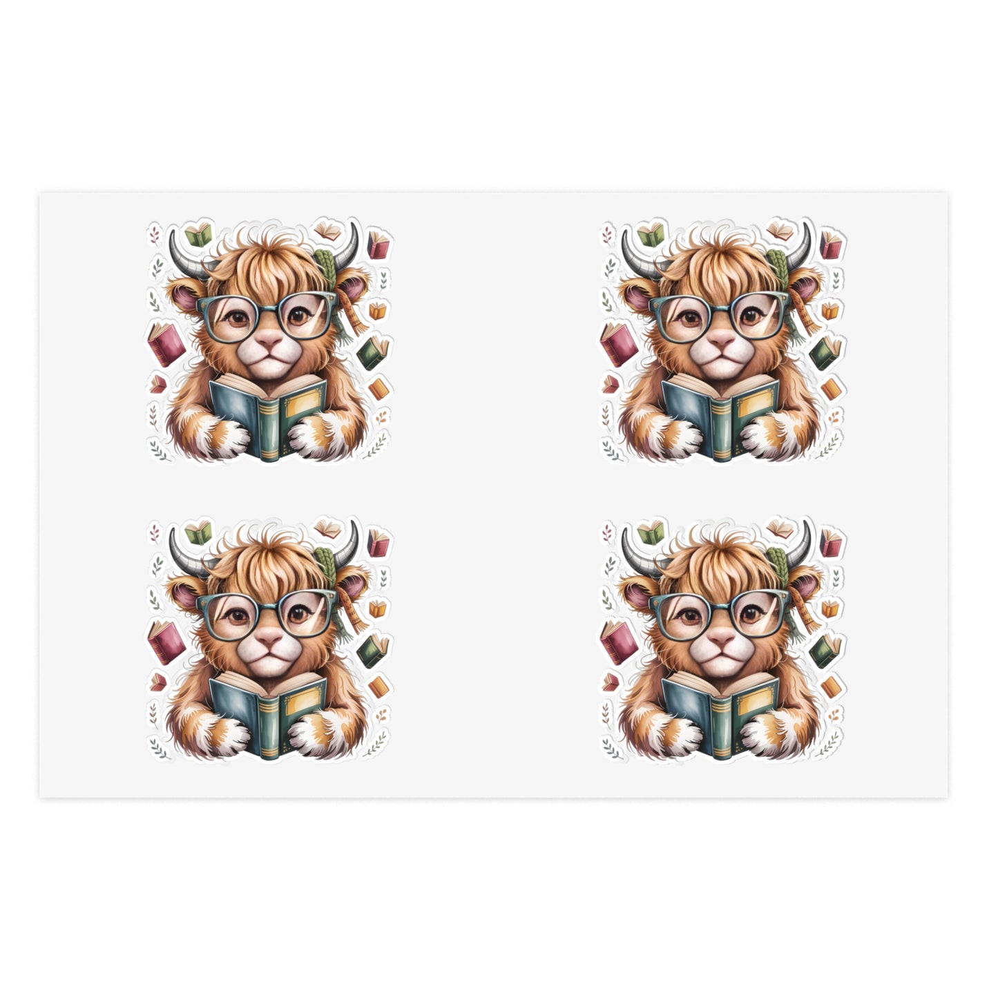 Reading Highland Cow Sticker Sheet | Cute Bookish Stickers