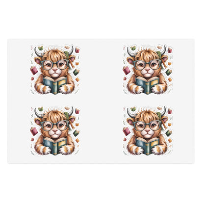 Reading Highland Cow Sticker Sheet | Cute Bookish Stickers