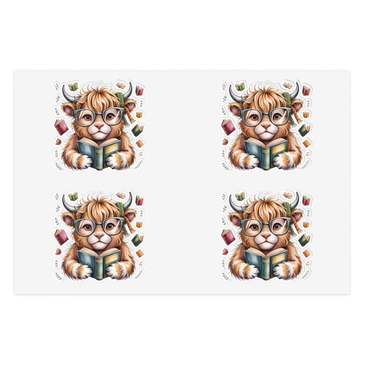 Reading Highland Cow Sticker Sheet | Cute Bookish Stickers