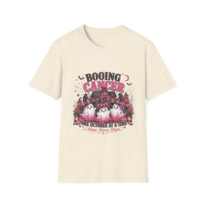 Booing Cancer T-Shirt | Halloween Haunted House, Ghosts, Pink Ribbon Awareness