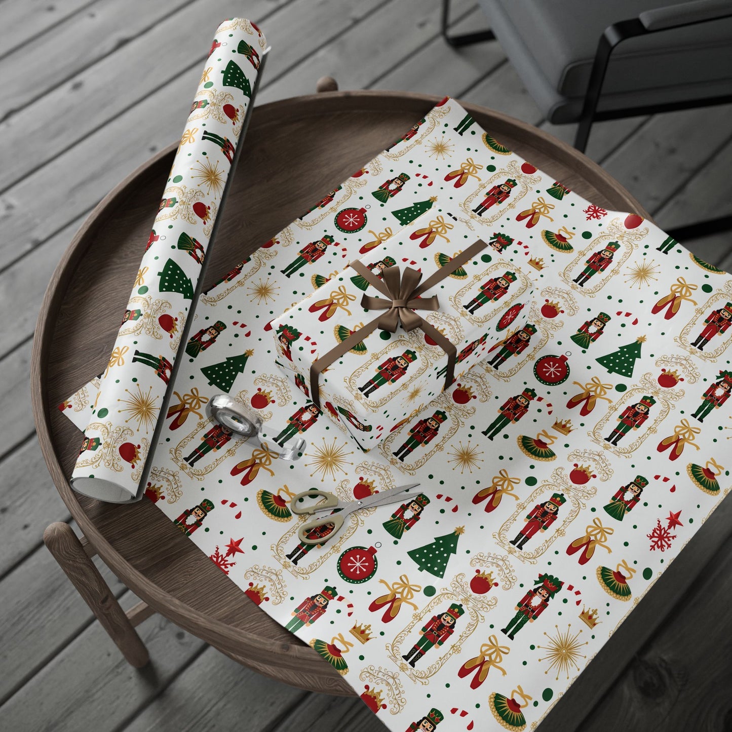 Nutcracker Pattern Wrapping Paper | Christmas Holiday Gift Wrap Roll