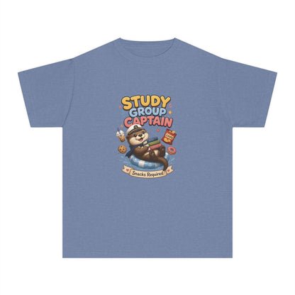 Study Group Captain Youth Tee | Sloth Studying Snacks Graphic