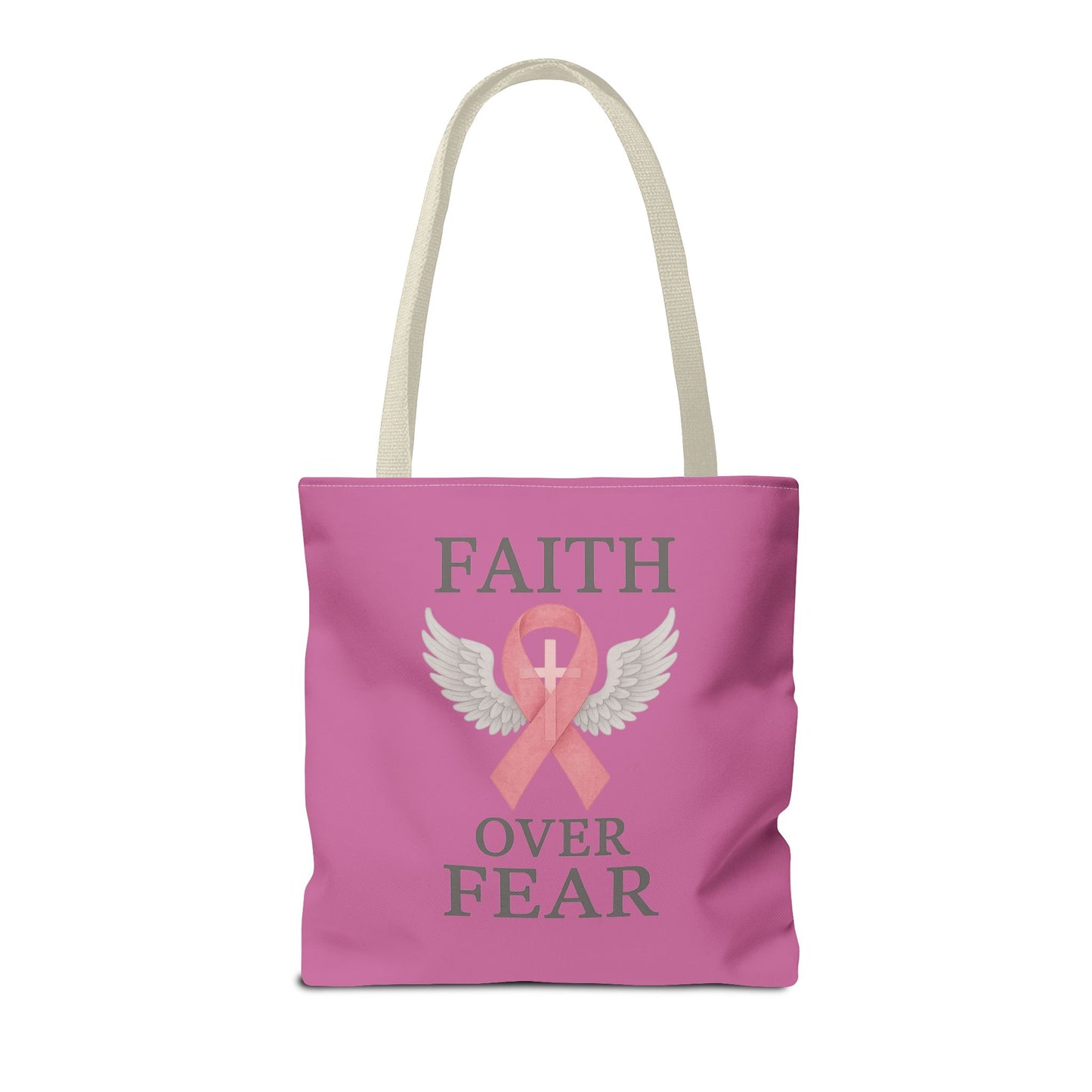 Faith Over Fear Tote Bag - Inspirational, Pink Ribbon, Breast Cancer Awareness, Motivational Gift, Everyday Use