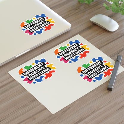 Different Doesn't Need Fixing Sticker Sheets | Autism Puzzle Piece Design