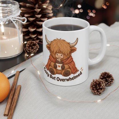 Cozy But Overwhelmed Highland Cow Mug | Ceramic Coffee Tea Cup