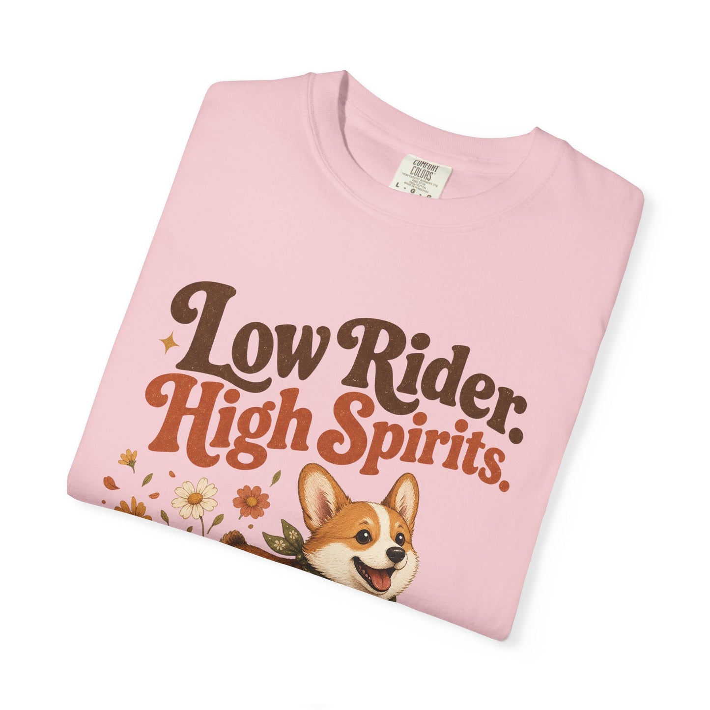 Low Rider High Spirits Corgi T-Shirt | Running Corgi Illustration, Autumn Leaves