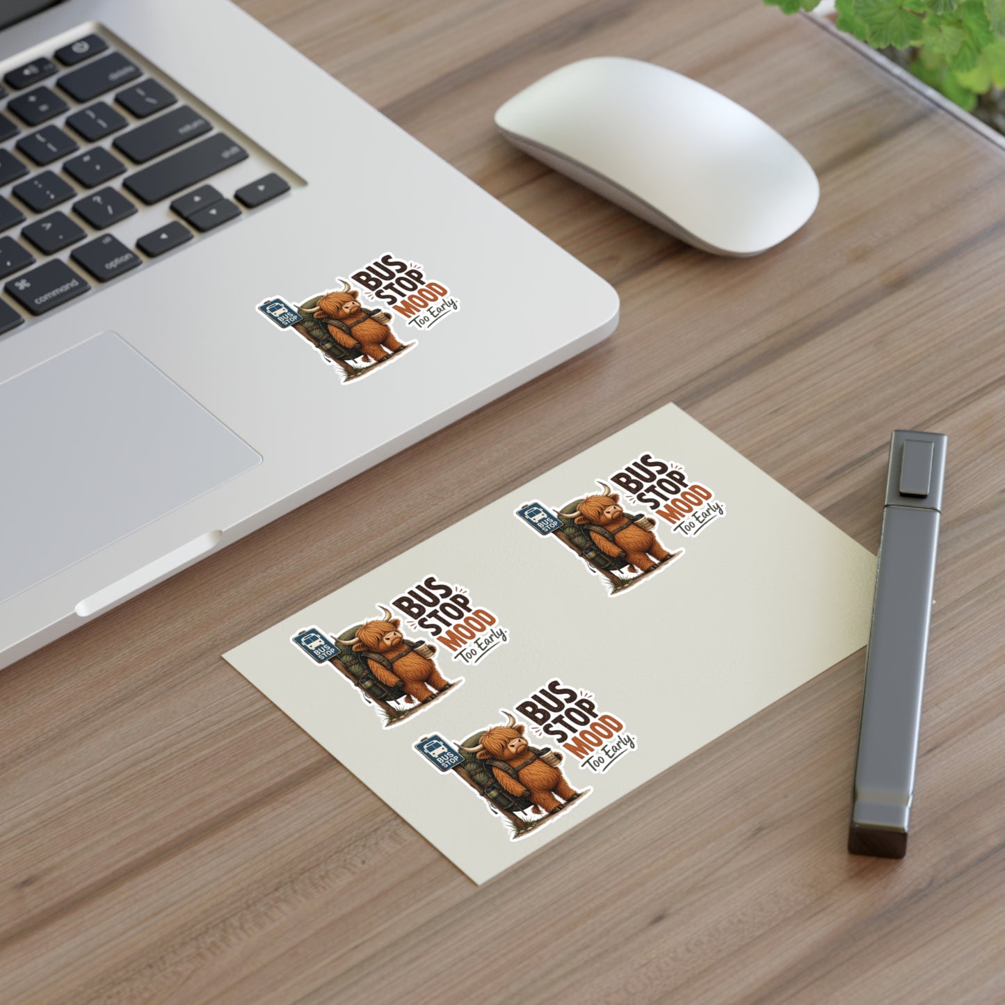 Bus Stop Mood Too Early Sticker Sheet | Highland Cow Sticker, Travel Coffee Decal