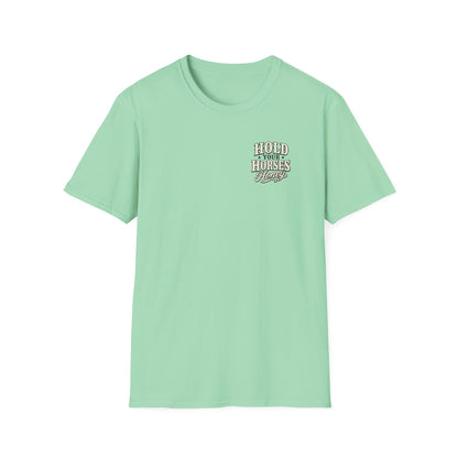 Hold Your Horses Honey T-Shirt | Retro Western Script, Chest & Back Graphic