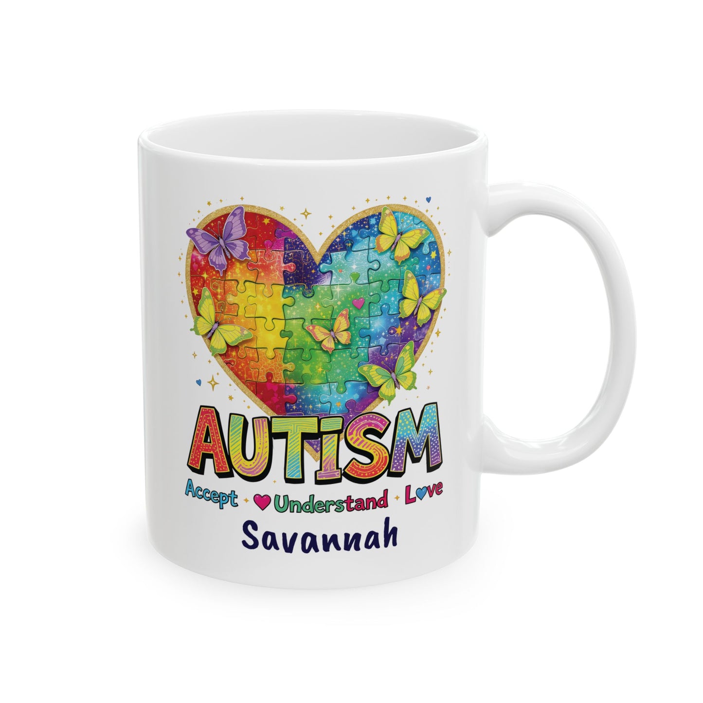 Autism Awareness Rainbow Heart Mug | Ceramic Coffee Cup
