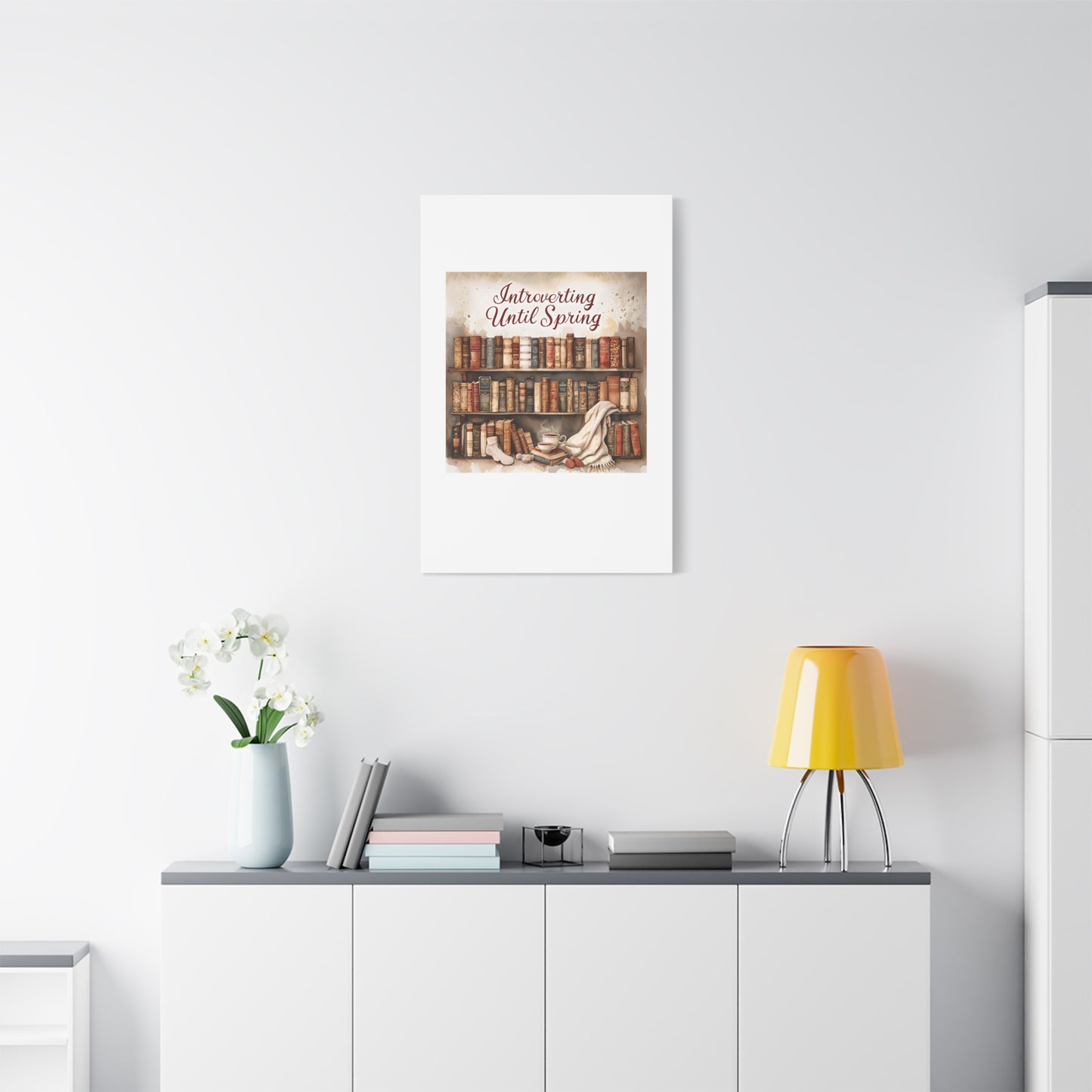 Cozy Wall Art, Introverting Until Spring Quote, Home Decor, Book Lover Gift, Spring Decor, Library Aesthetic