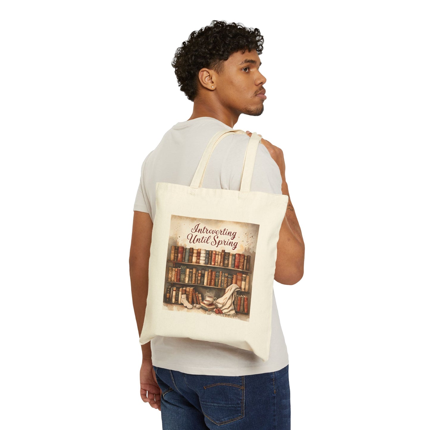 Literary Tote Bag - "Introverting Until Spring", Perfect for Book Lovers, Gift for Readers, Library Carryall, Bookish Eco-Friendly Bag