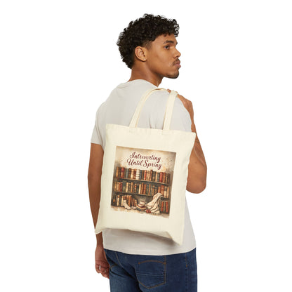 Literary Tote Bag - "Introverting Until Spring", Perfect for Book Lovers, Gift for Readers, Library Carryall, Bookish Eco-Friendly Bag