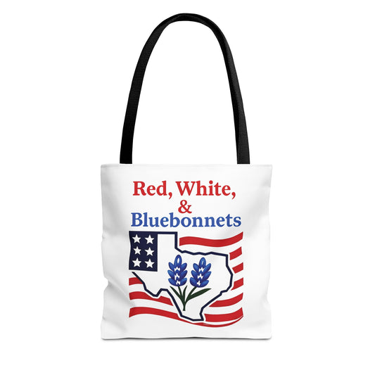 Texas Patriot Tote Bag, Red White and Bluebonnets, Independence Day Accessory, Summer Travel Bag, Gift for Texans, Stylish Grocery Tote