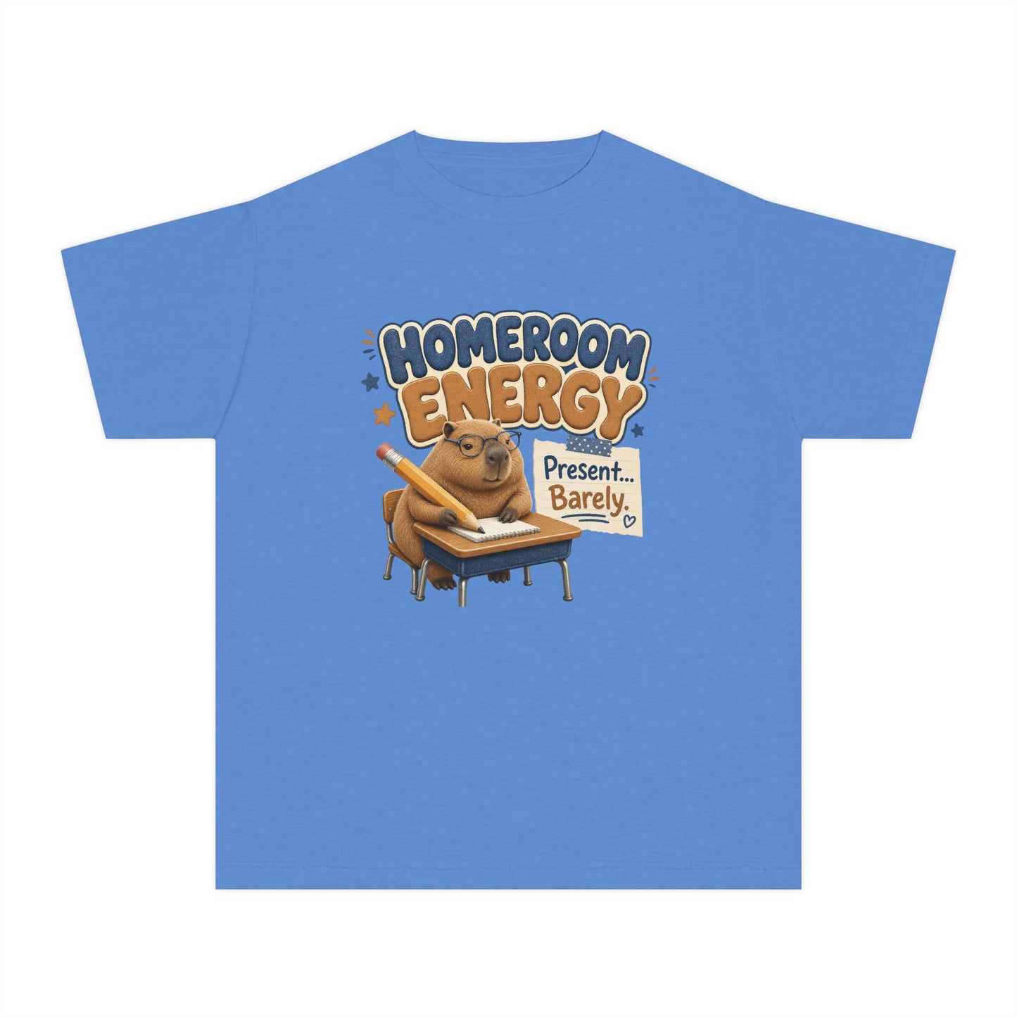 Homeroom Energy Sloth on Desk Youth Tee | Funny School Illustration
