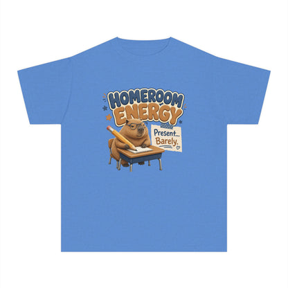 Homeroom Energy Sloth on Desk Youth Tee | Funny School Illustration