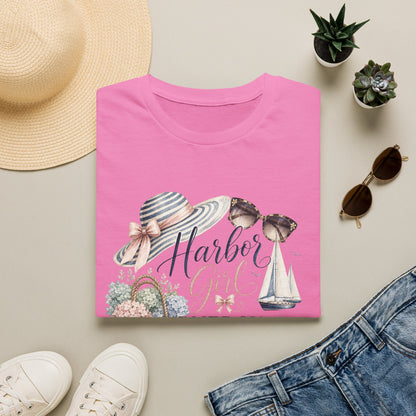 Harbor Girl illustration T-Shirt | Nautical hat, sailboat, seashells