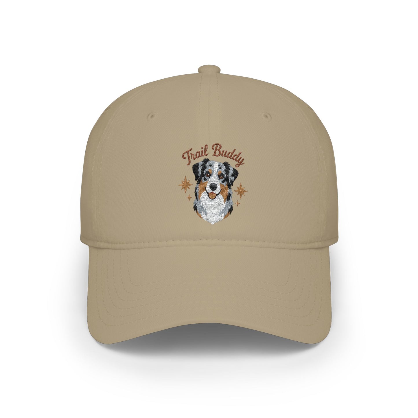 Australian Shepherd Illustration Low Profile Cap | Dog Portrait, Embroidered Paw Accents