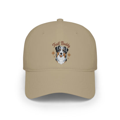 Australian Shepherd Illustration Low Profile Cap | Dog Portrait, Embroidered Paw Accents
