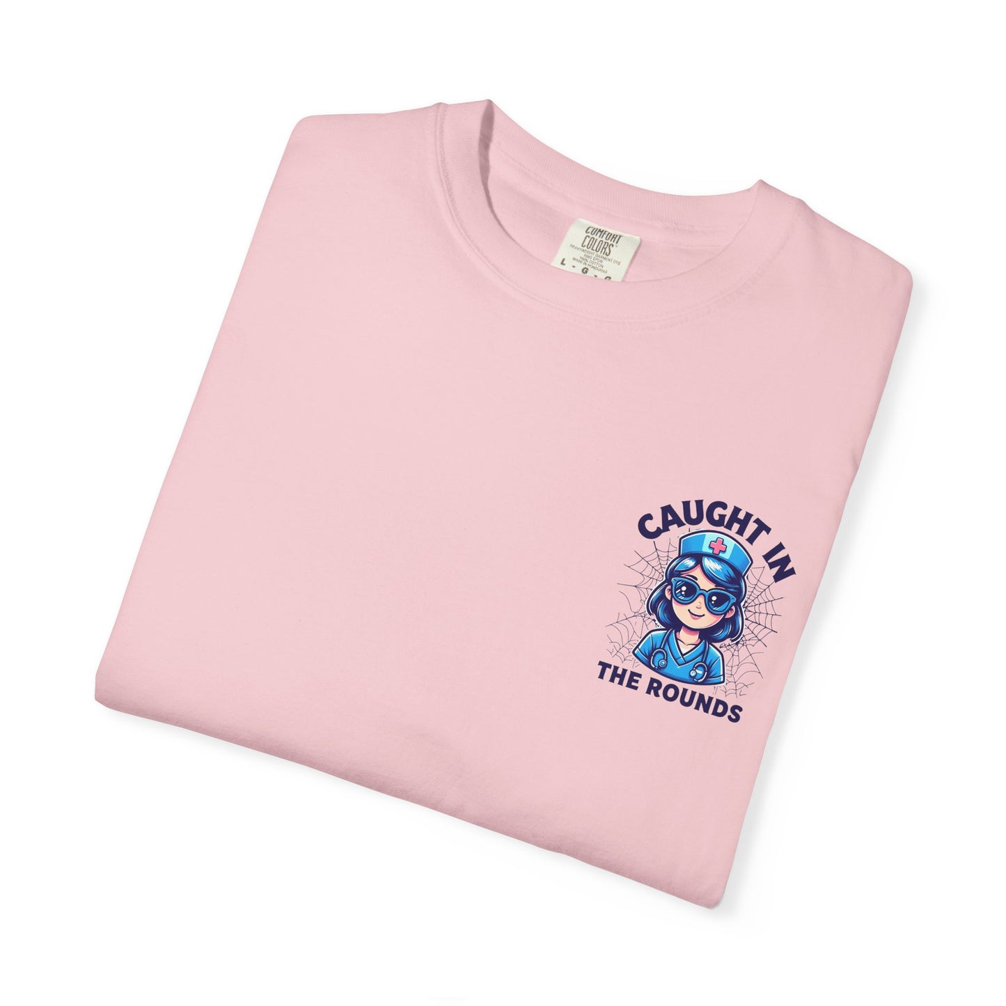 Unisex Graphic Tee - 'Caught in the Rounds', Casual Wear, Gift for Friends, Comfortable Everyday Tee, Fun Summer Shirt, Halloween Nurse