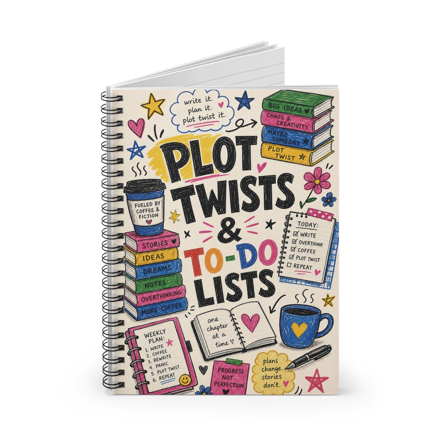 Plot Twists & To-Do Lists Spiral Notebook | Ruled Journal