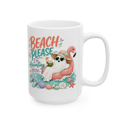 Beach Please Flamingo Mug | Tropical Seashell Vacation Coffee Cup