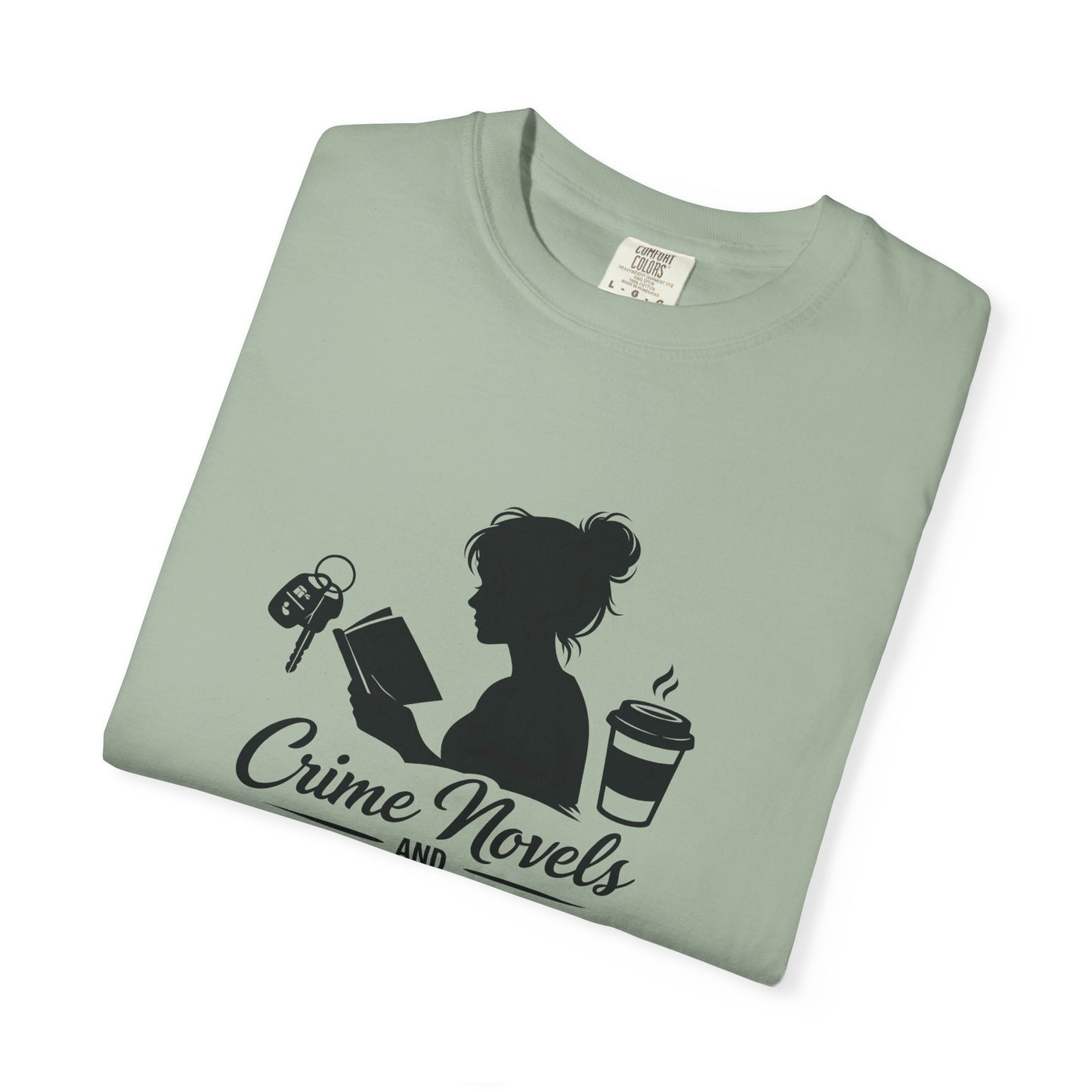 Crime Novels and Carpool Lines T-shirt | Reading Mom Silhouette, Coffee Graphic