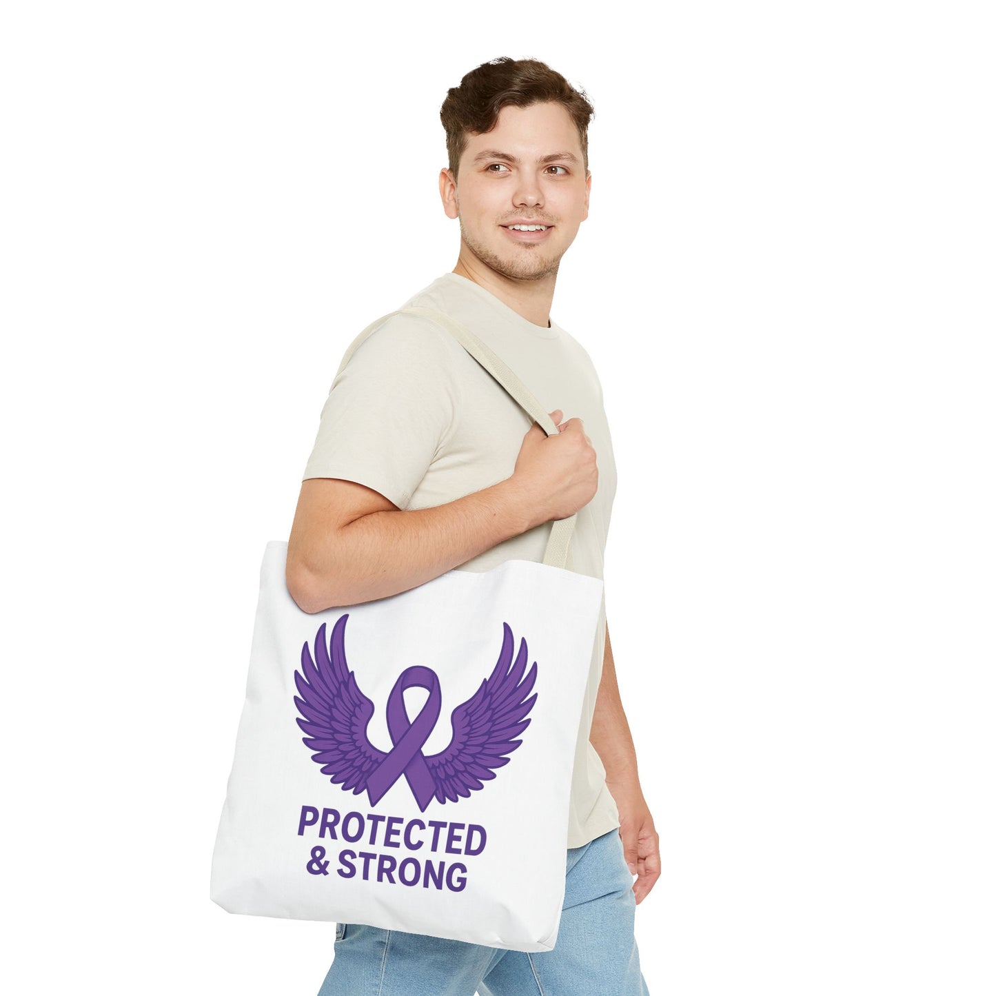 Protected and Strong Awareness Tote Bag, Eco-Friendly Shoulder Bag, Reusable Grocery Bag, Canvas Shopping Tote, Gift for Activists,