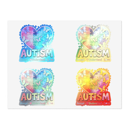 Autism Puzzle Heart Sticker Sheet | Accept Understand Love, Rainbow Awareness