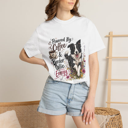 Powered by Coffee & Border Collie Energy T-Shirt | Border Collie Dog Tee