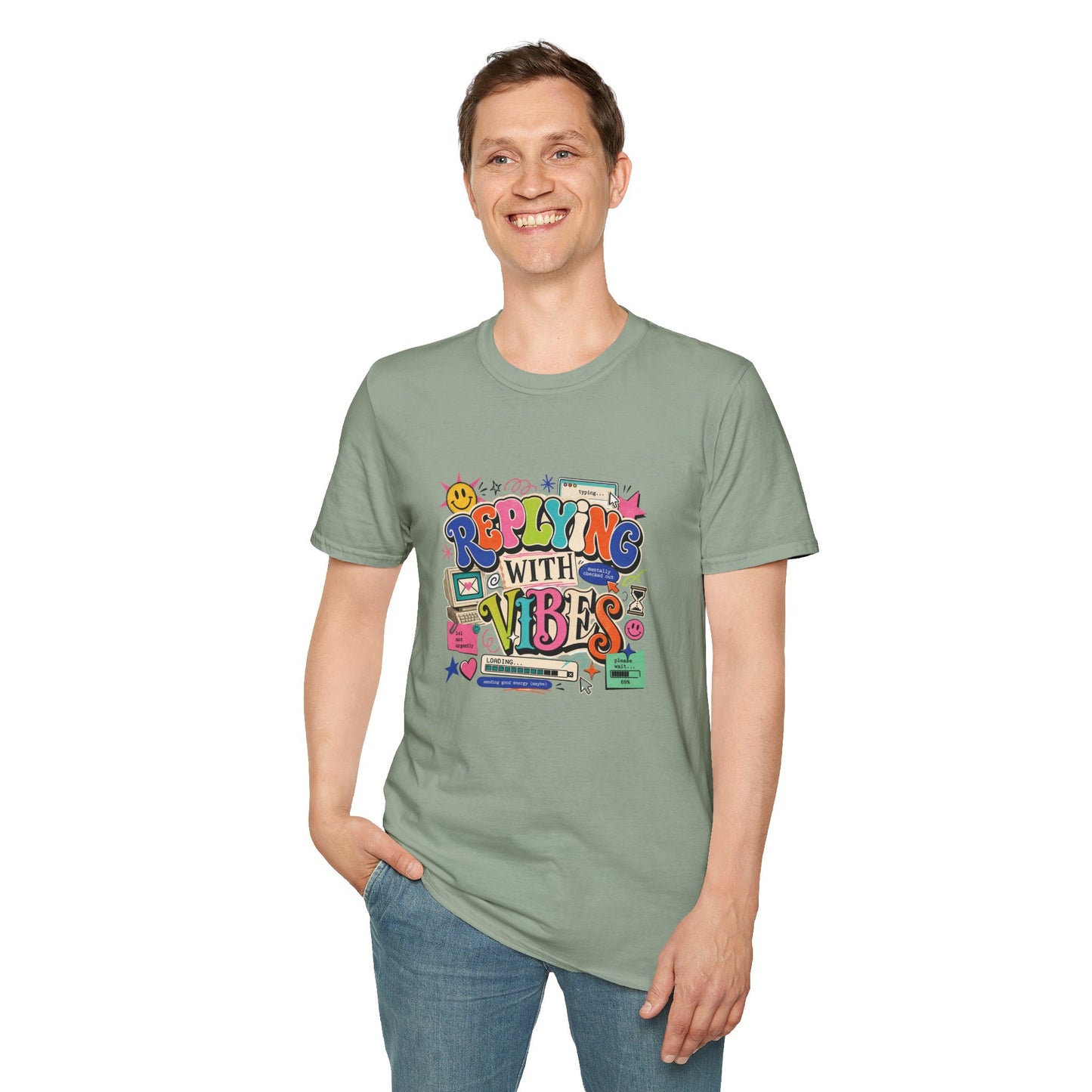 Replying With Vibes T-Shirt | Retro Colorful Typography, 90s Aesthetic