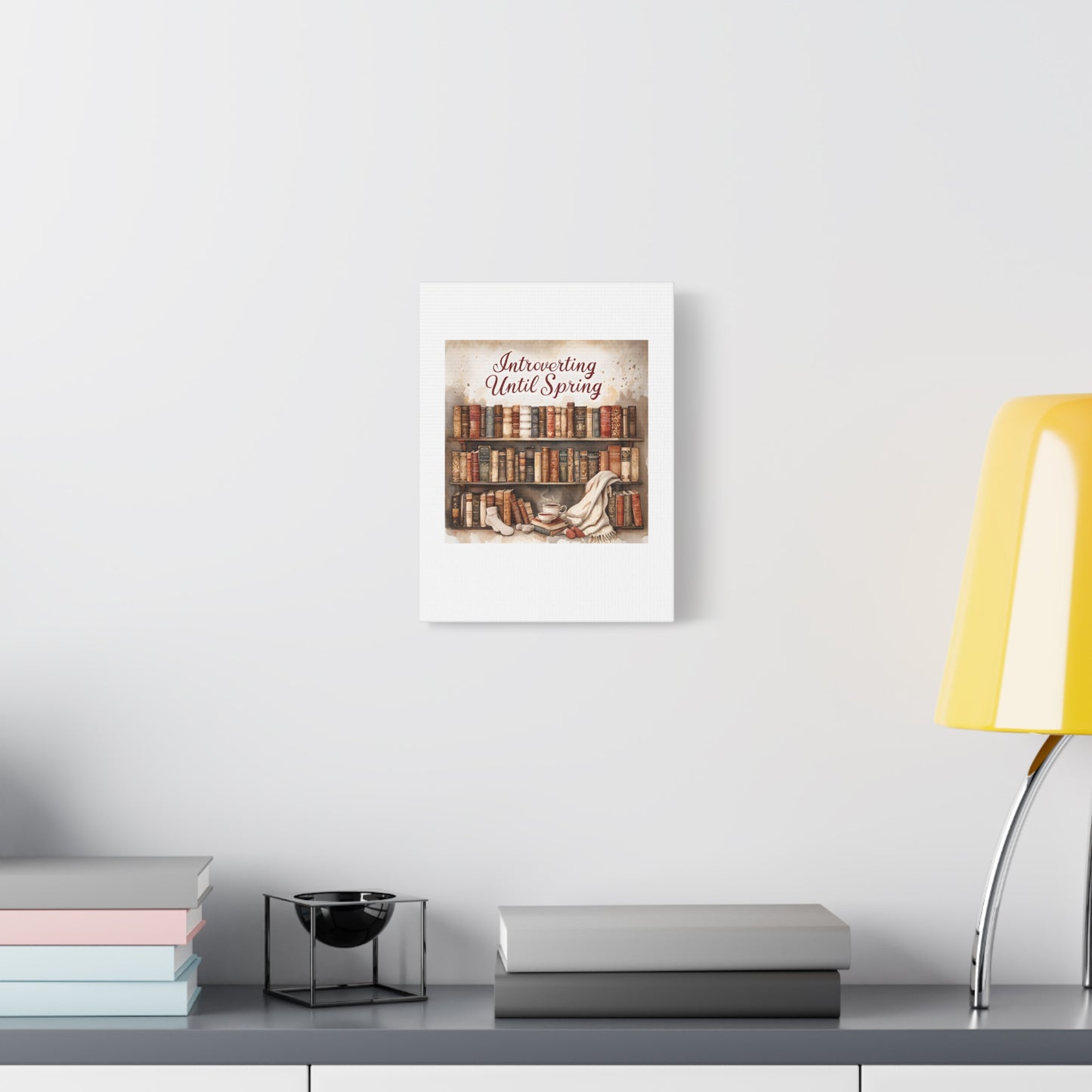 Cozy Wall Art, Introverting Until Spring Quote, Home Decor, Book Lover Gift, Spring Decor, Library Aesthetic