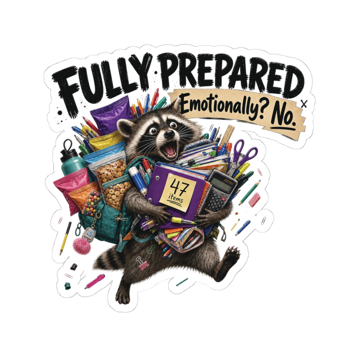 Fully Prepared Emotional? No raccoon sticker | Kiss-cut sticker
