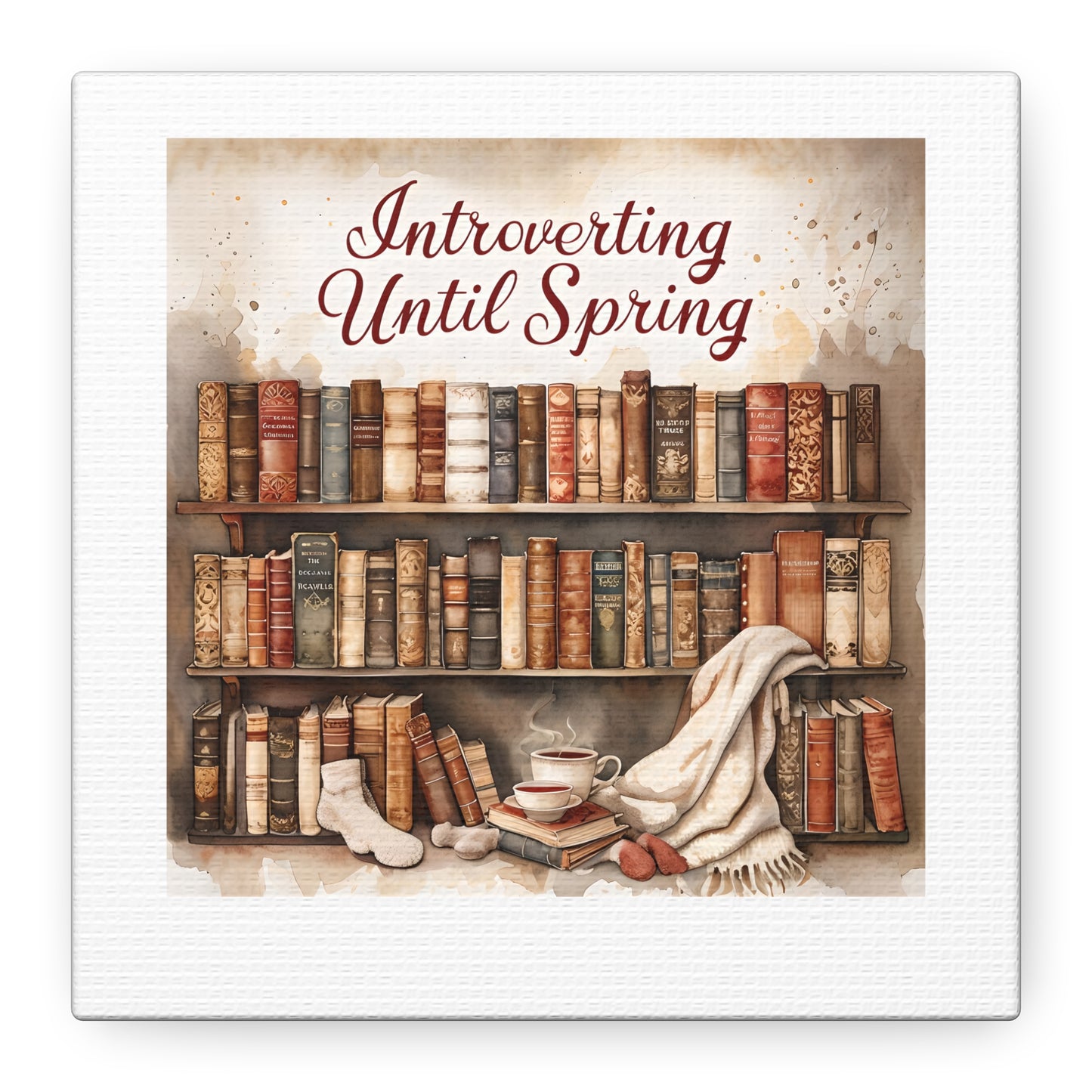 Cozy Wall Art, Introverting Until Spring Quote, Home Decor, Book Lover Gift, Spring Decor, Library Aesthetic