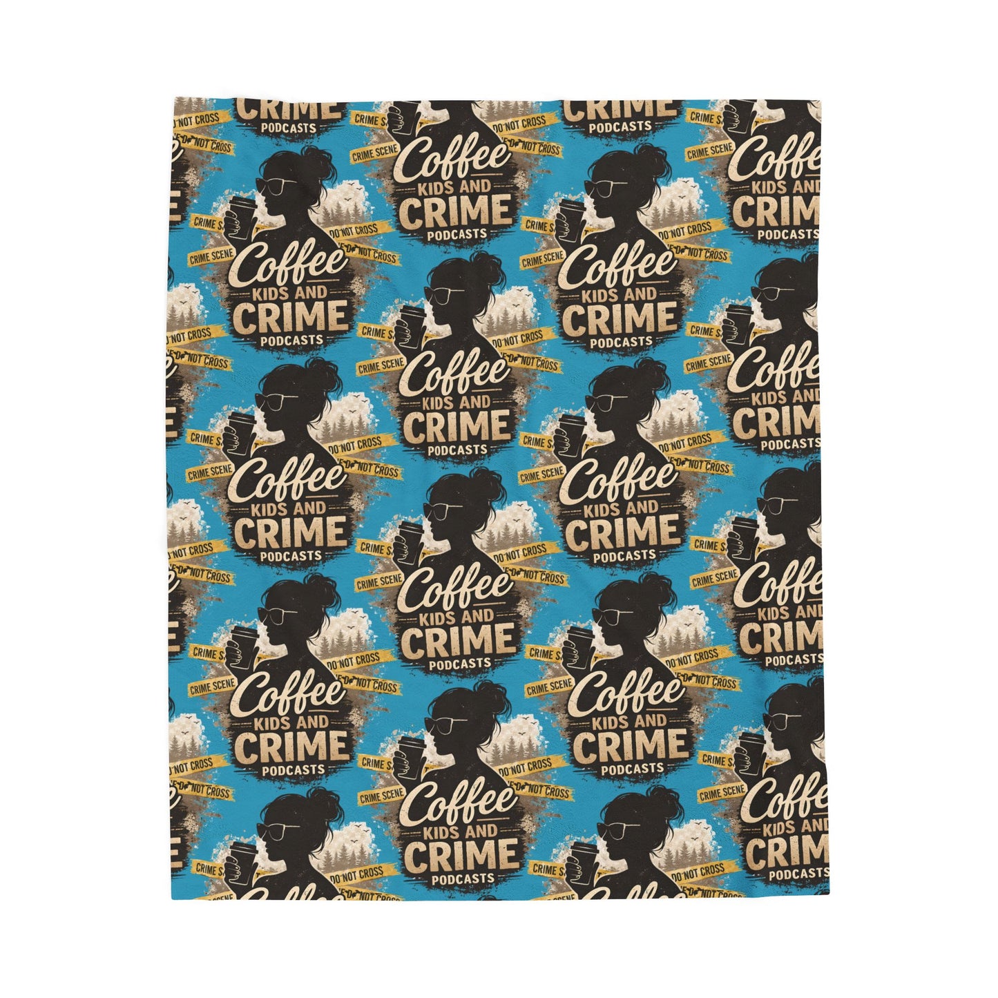 Coffee and Crime Podcast Velveteen Plush Blanket for Mom | True Crime Coffee Pattern