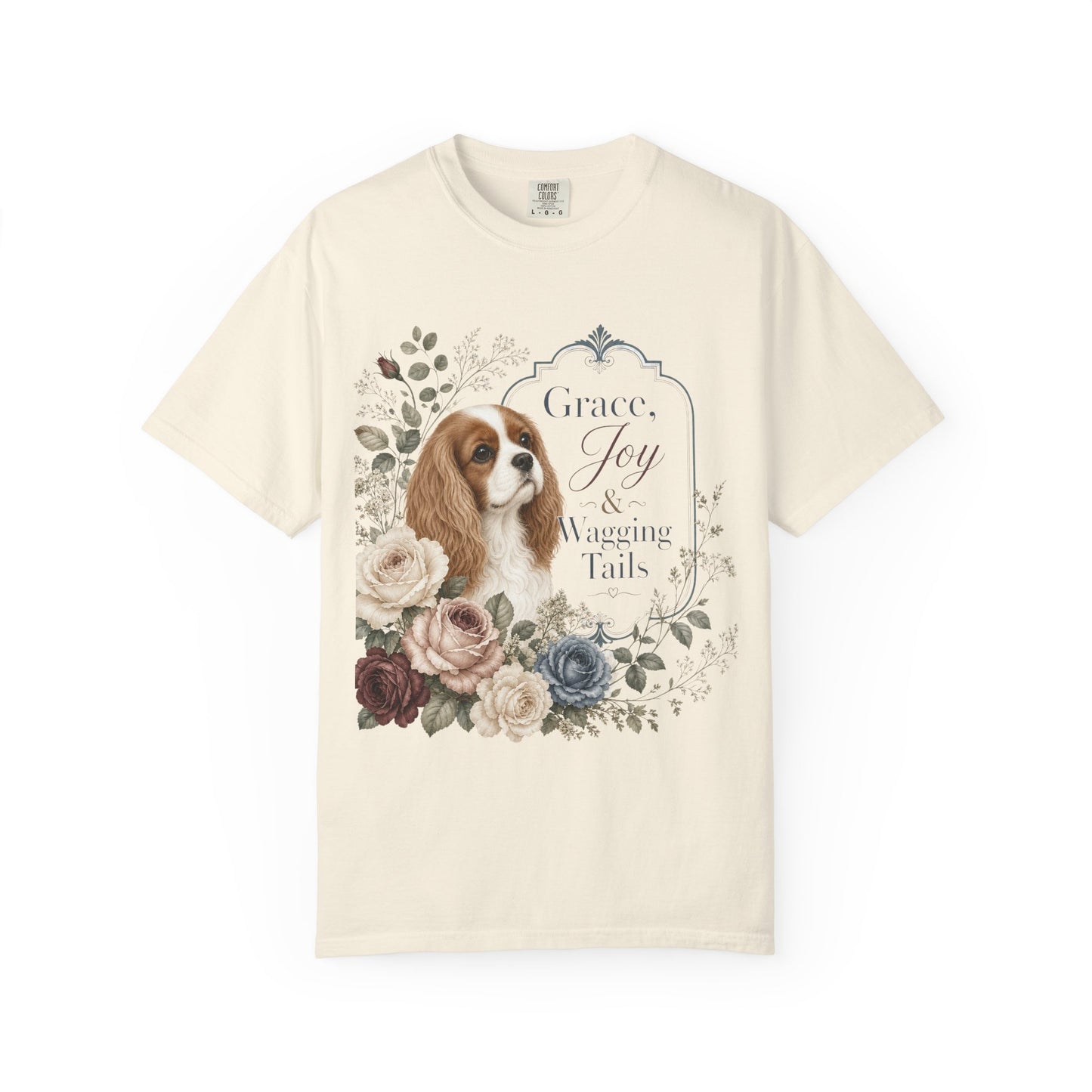 Cavalier King Charles Spaniel floral portrait T-shirt | Grace Joy Wagging Tails