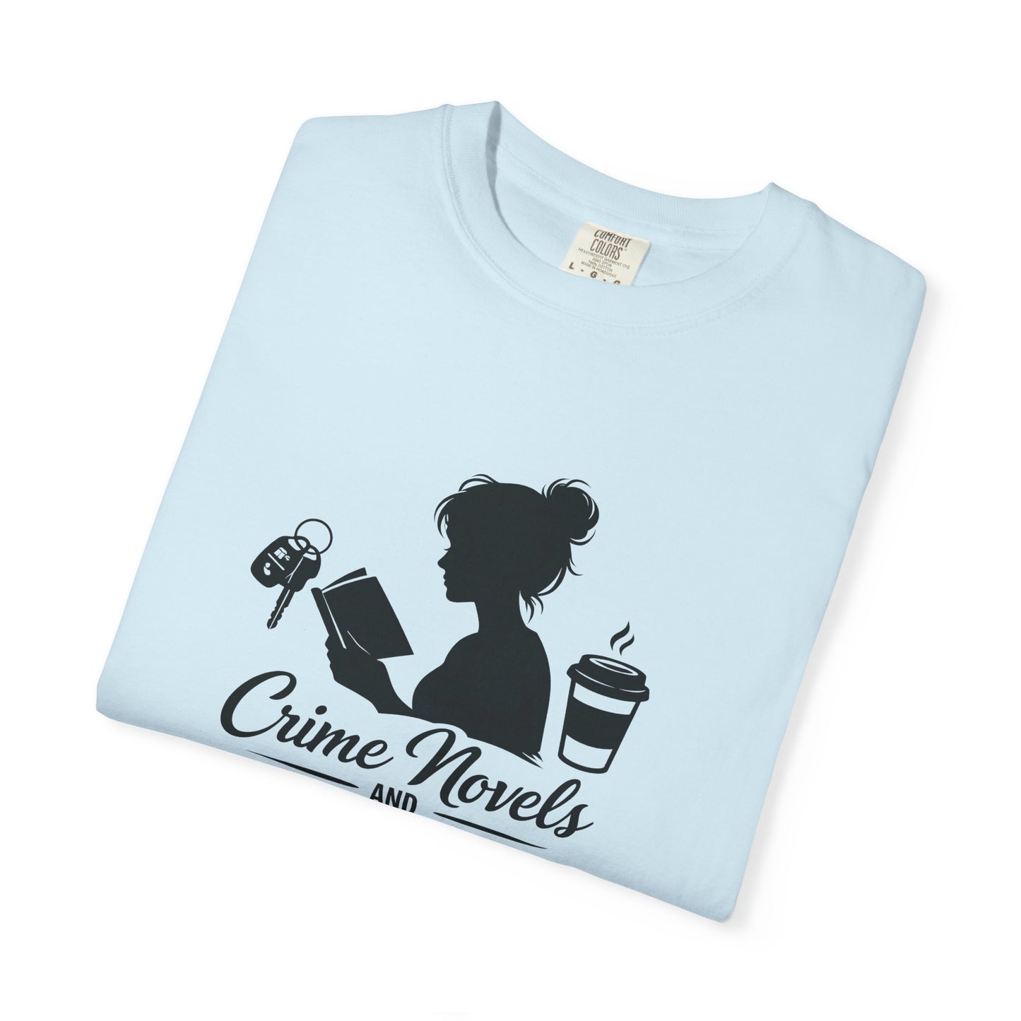 Crime Novels and Carpool Lines T-shirt | Reading Mom Silhouette, Coffee Graphic