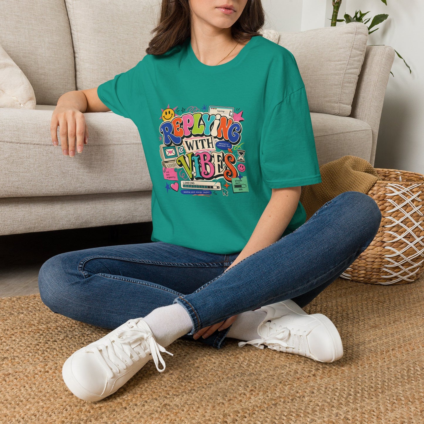 Replying With Vibes T-Shirt | Retro Colorful Typography, 90s Aesthetic