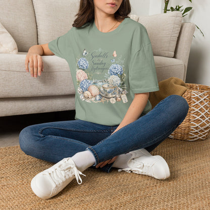 Seashells & Sunday Hydrangeas T-Shirt | Floral Coastal Cottage Shirt