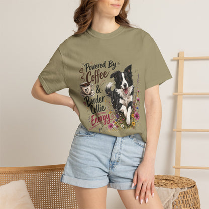 Powered by Coffee & Border Collie Energy T-Shirt | Border Collie Dog Tee