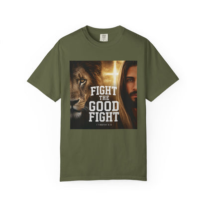 Fight the Good Fight T-shirt | Jesus and Lion Faith Graphic